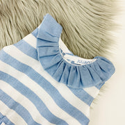 Dusky Blue candy stripe Dress Ruffle Collar