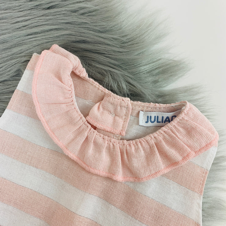 Dusky Pink & White candy stripe Dress Collar