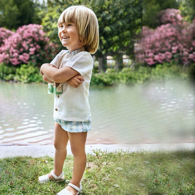 Mint Green & Cream Gingham Short & Shirt Set