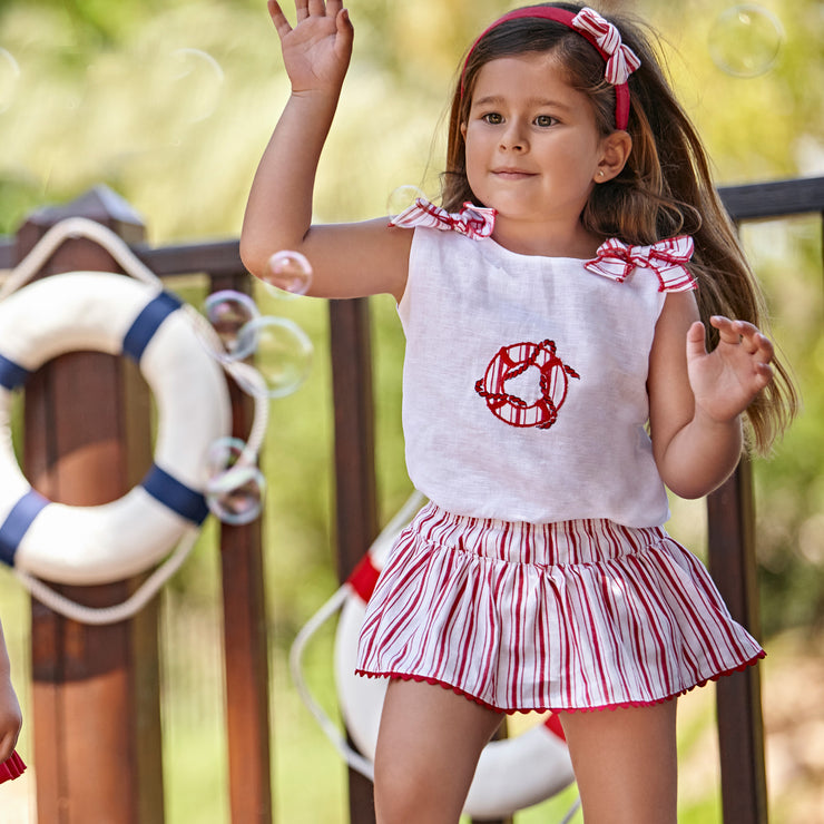 White & Red Blouse and Bloomer Skirt Set by Juliana