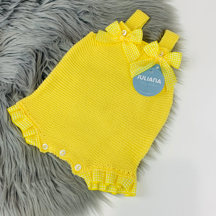 Yellow Knitted Bow Spanish Dungaree Romper