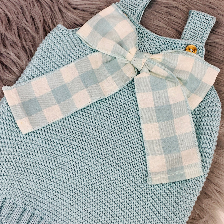 Mint Green Knitted Spanish Dungaree Romper Close