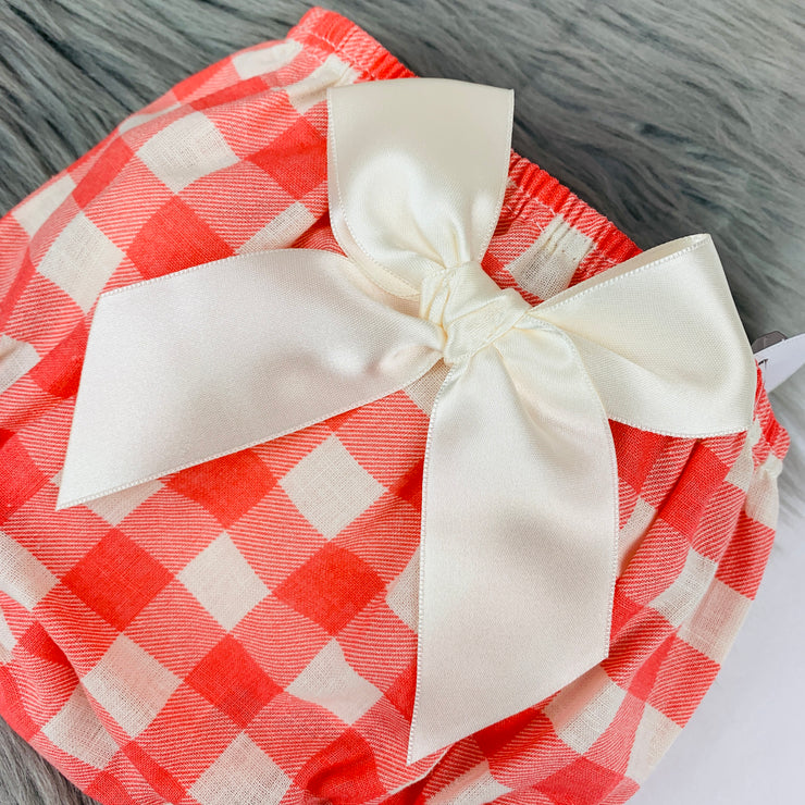 Coral Gingham Bloomers Close