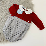 Deep Red Half Knitted Romper