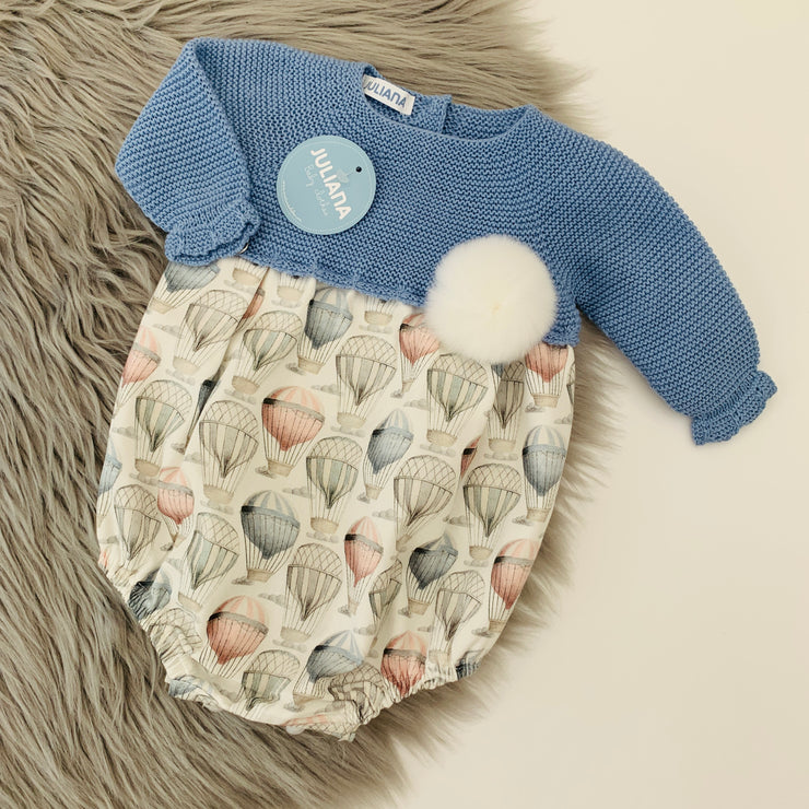 Dusky Blue Half Knit Balloon Romper