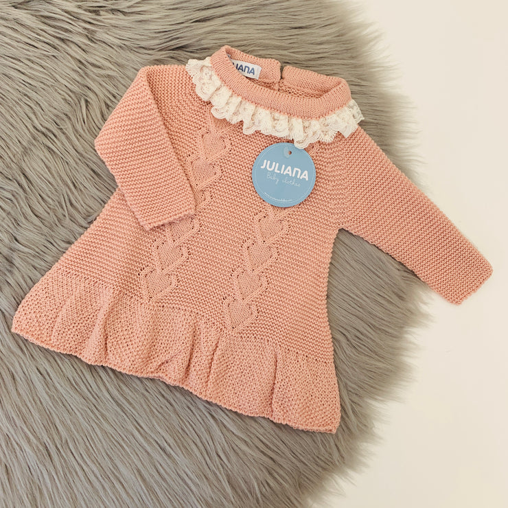 Blush Pink Knitted Heart Design Dress