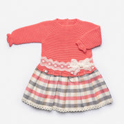 Coral Gingham Knitted Dress