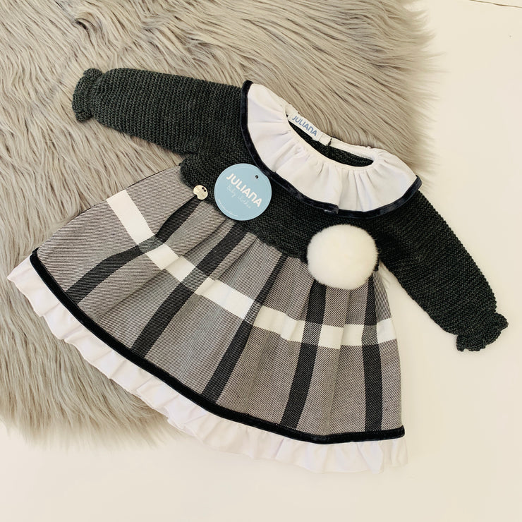 Anthracite Grey Half Knit Tartan Dress