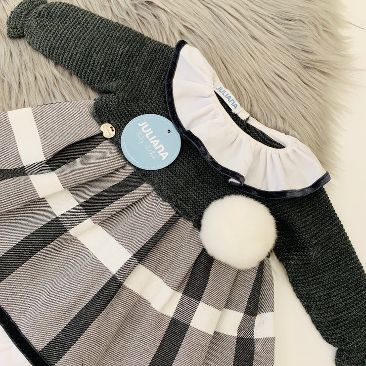 Anthracite Grey Half Knit Tartan Dress