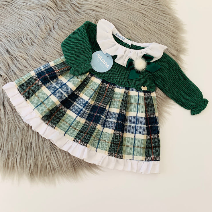 Bottle Green Half Knit Tartan Dress