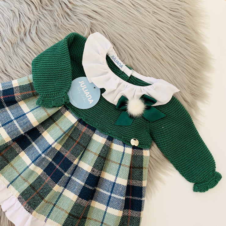 Bottle Green Half Knit Tartan Dress Close