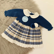 Petrol Blue Half Knit Tartan Dress
