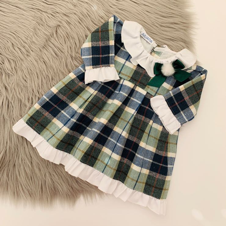 Bottle Green Ruffle Tartan Dress