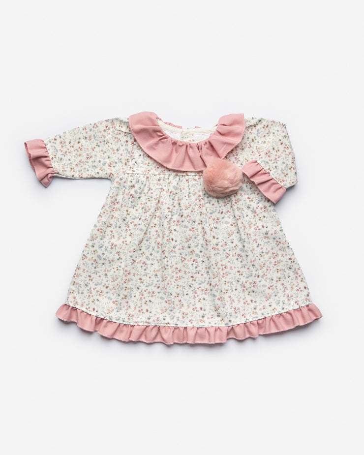 Dusky Pink Floral Ruffle Dress