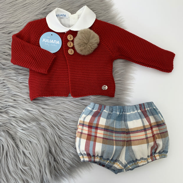 Deep Red Jam Pant & Knitted Cardigan Set