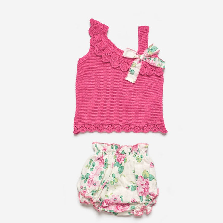 Strawberry Pink Knitted Top & Floral Jam Pants