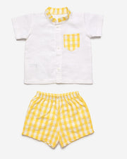 Yellow & White Gingham Shirt & Short Set