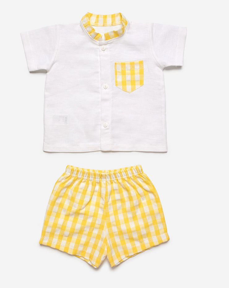 Yellow & White Gingham Shirt & Short Set