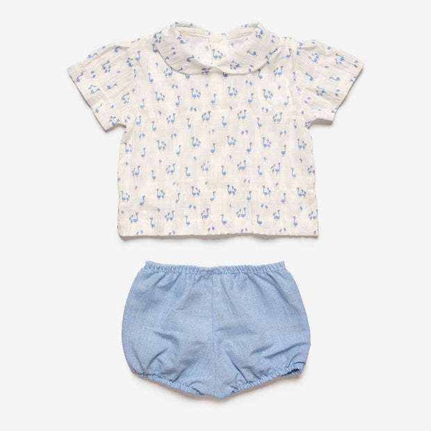 White & Dusky Blue Duck Jam Pants Set