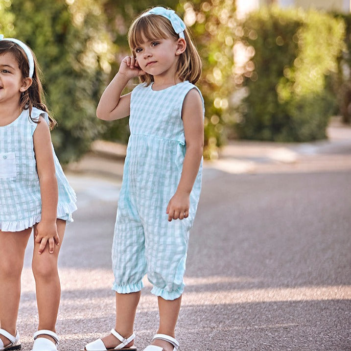 Aqua & White Gingham Jumpsuit