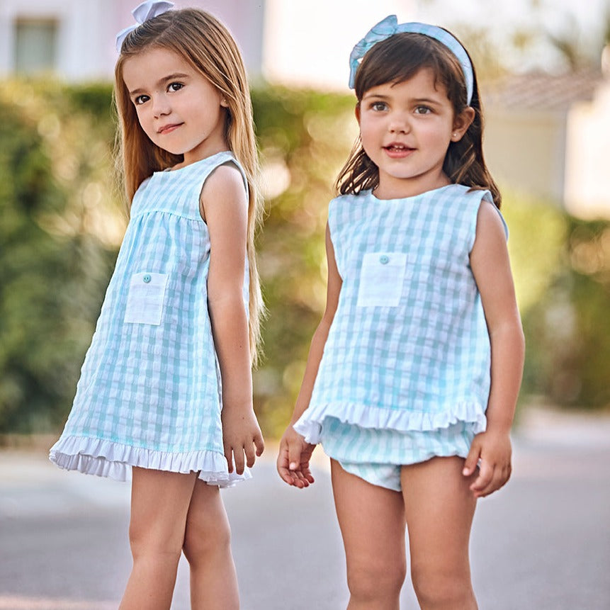 Aqua & White Gingham Jam Pants Set