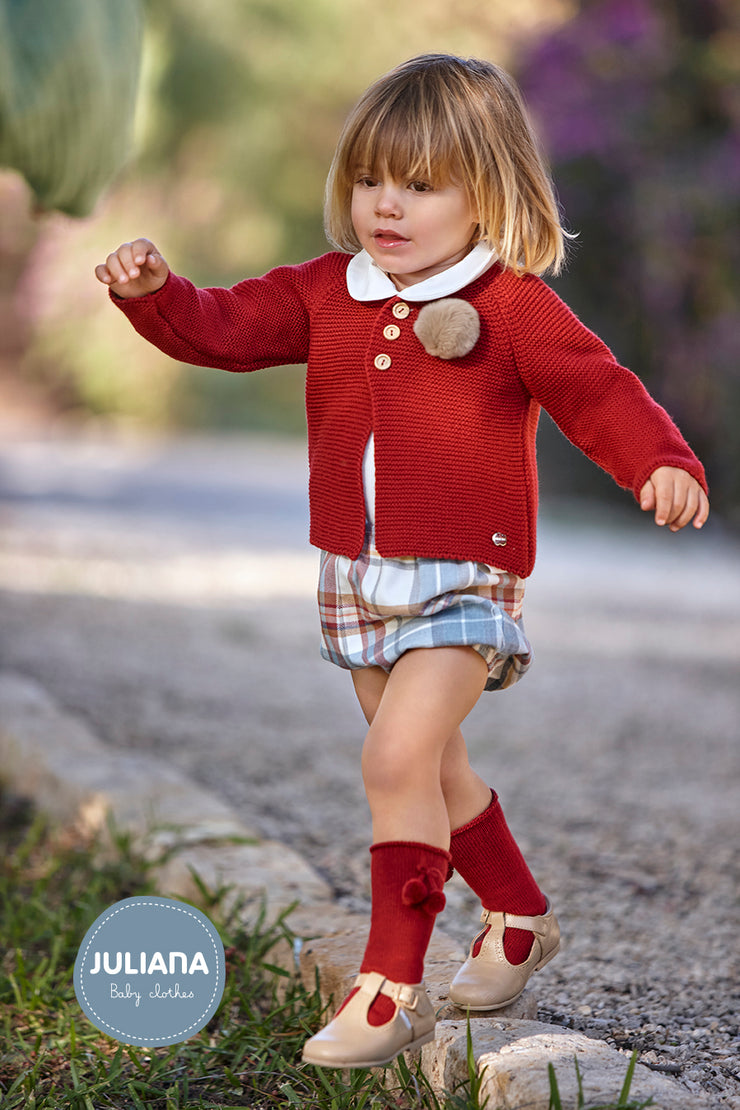 Deep Red Jam Pant & Knitted Cardigan Set