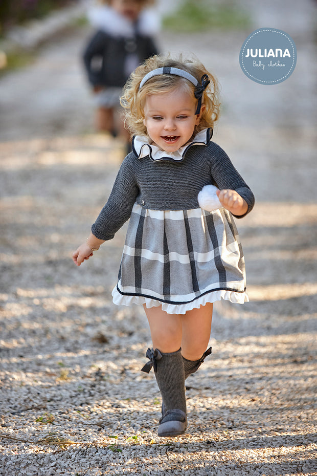 Anthracite Grey Half Knit Tartan Dress