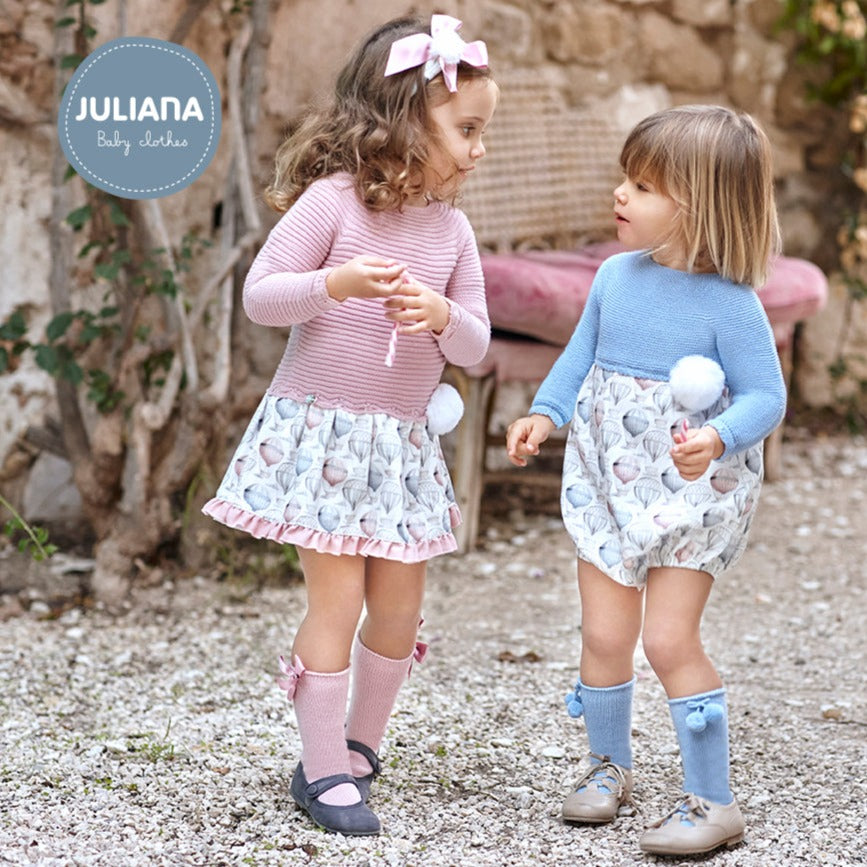 Juliana Dusky Pink Knitted Balloon Dress Bows Baby Boutique