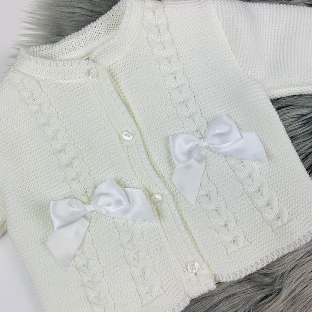 Ivory Knitted Bow Cardigan Close