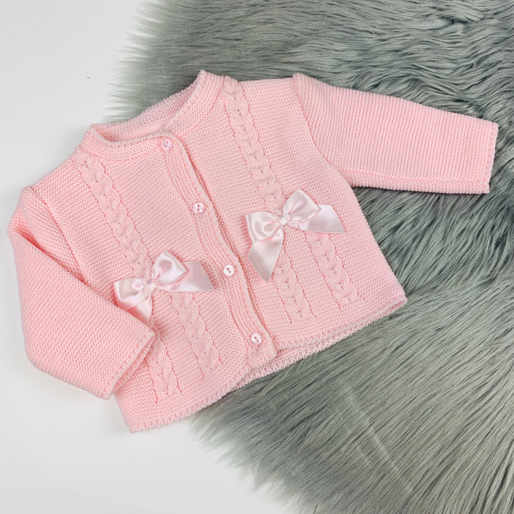 Pink Knitted Bow Cardigan