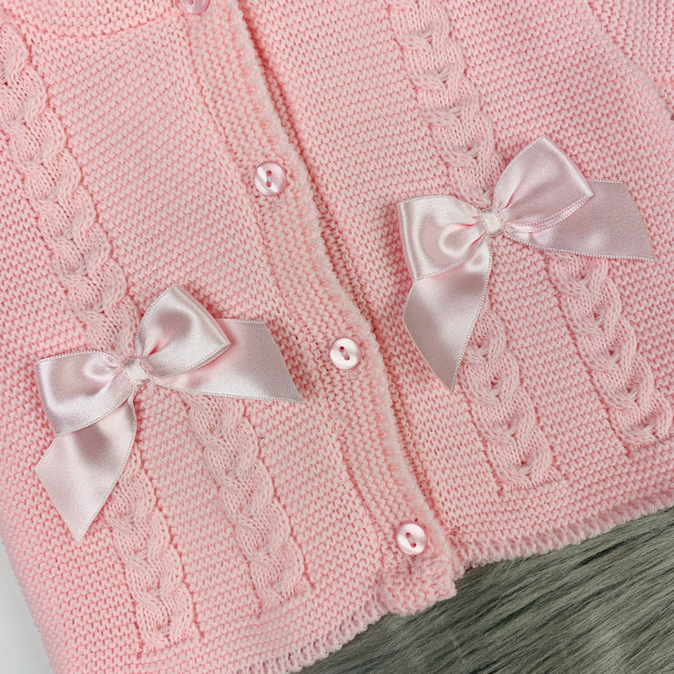 Pink Knitted Bow Cardigan Close