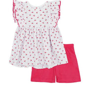 White Blouse & Pink Shorts