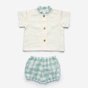 Mint Green & Cream Gingham Short & Shirt Set