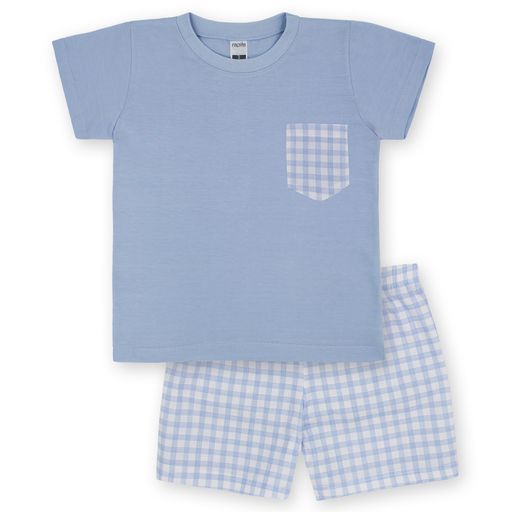 Blue T Shirt & Gingham Shorts