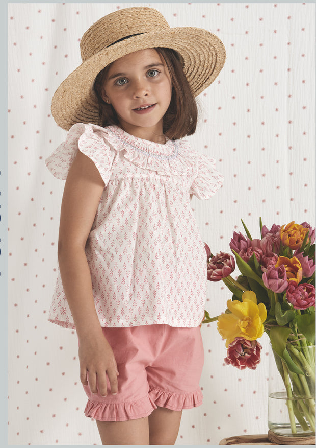 Ivory & Pink Blouse & Shorts