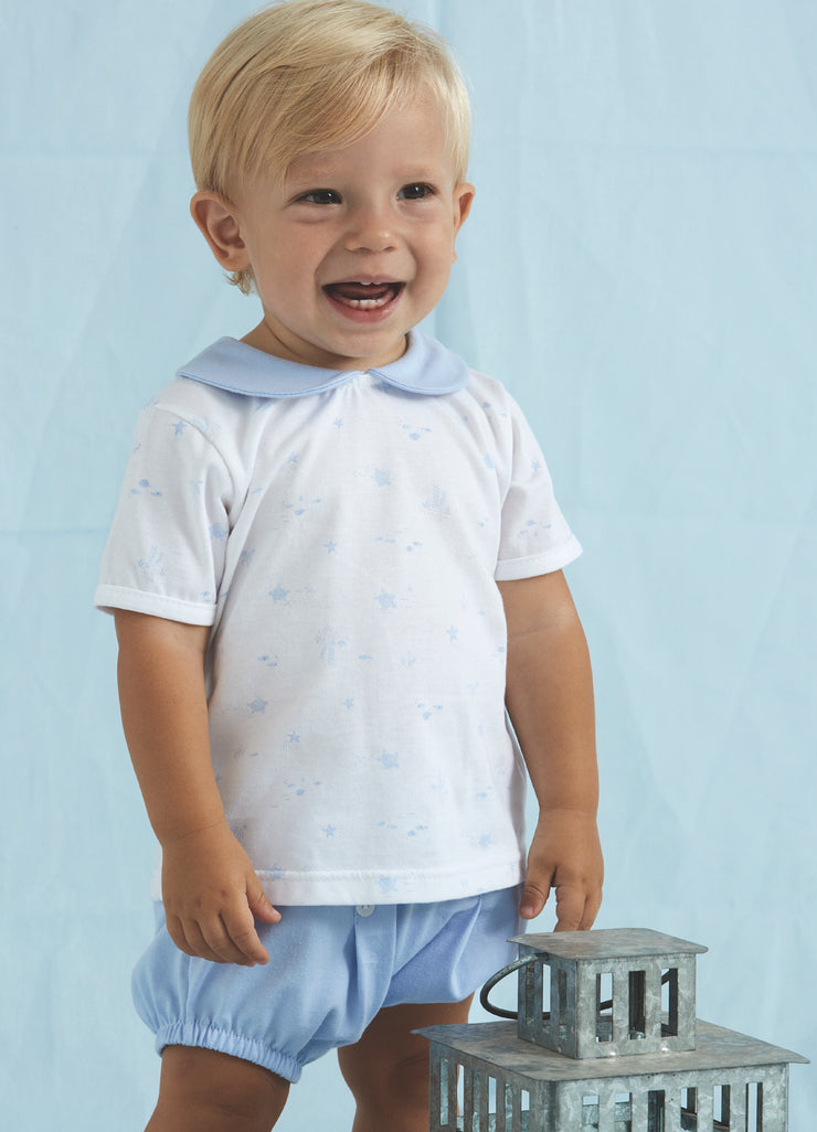 Babidu Sky Blue & White Top & Jam Pants Set Bows Baby Boutique