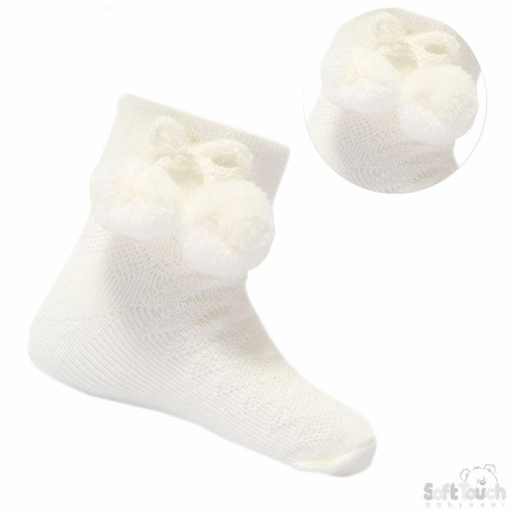 Cream Ankle Pom Pom Socks