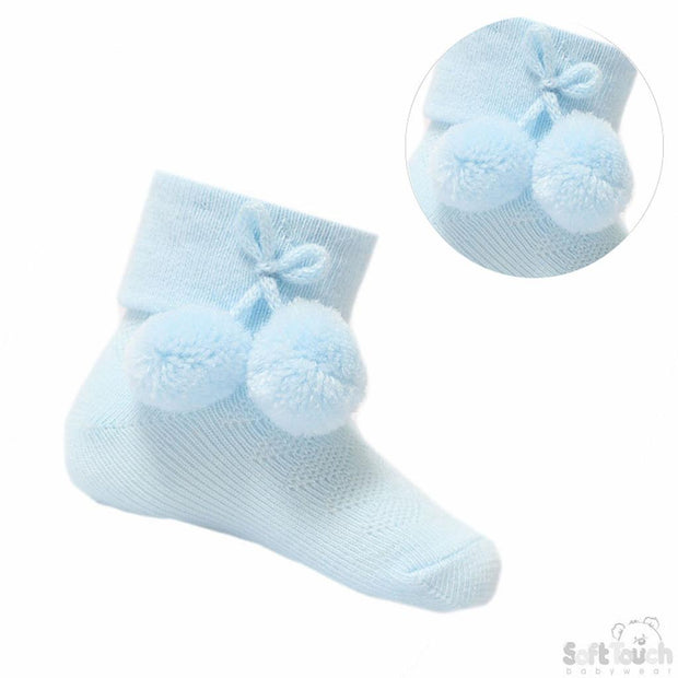 Sky Blue Ankle Pom Pom Socks