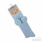 Sky Knee High Pom Pom Socks