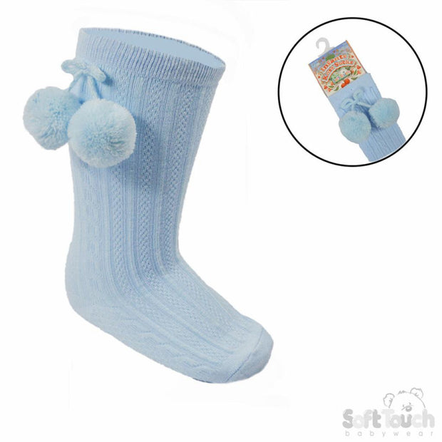 Sky Knee High Pom Pom Socks