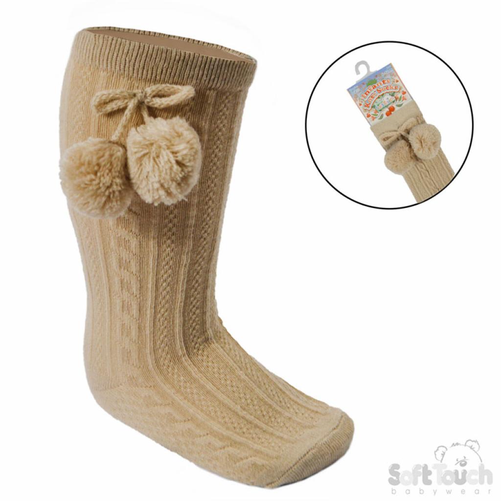Coffee Knee High Pom Pom Socks