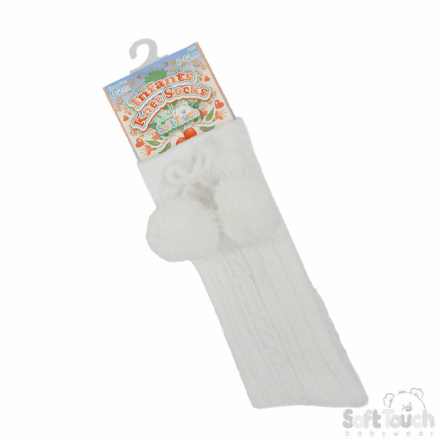 White Knee High Pom Pom Socks