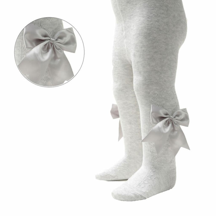 Grey Heart Patterned Tights With Side Bow