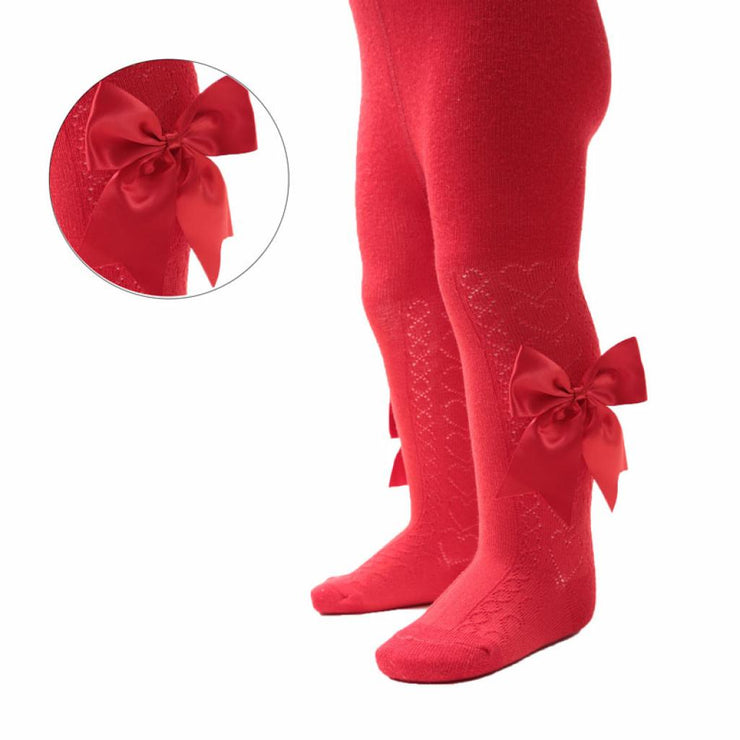Red Heart Patterned Tights With Side Bow