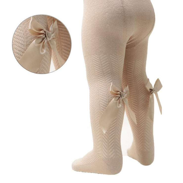 Beige Tights With Back Bow
