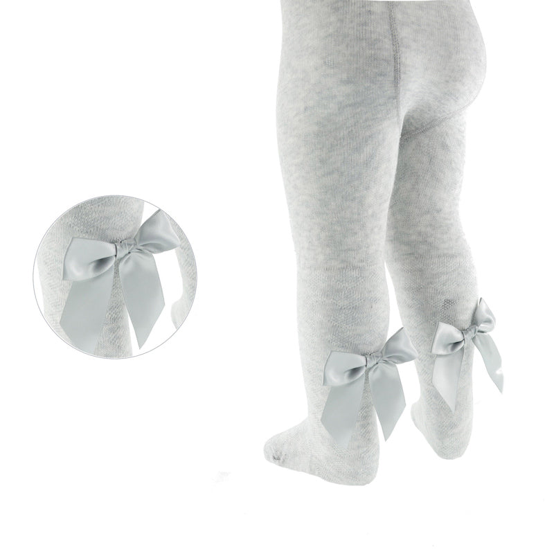 Grey Diamond Patterned Tights With Back Bow
