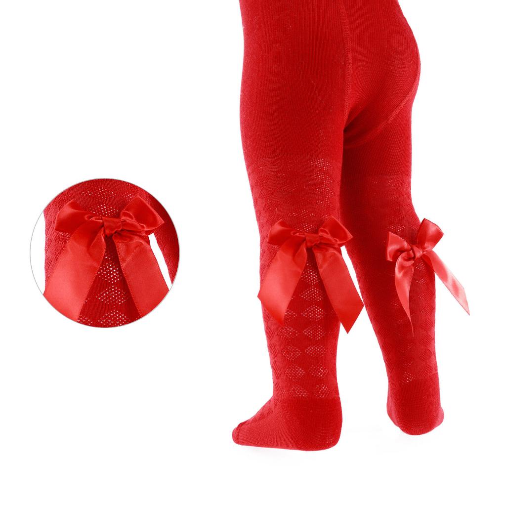 Red Diamond Patterned Tights With Back Bow
