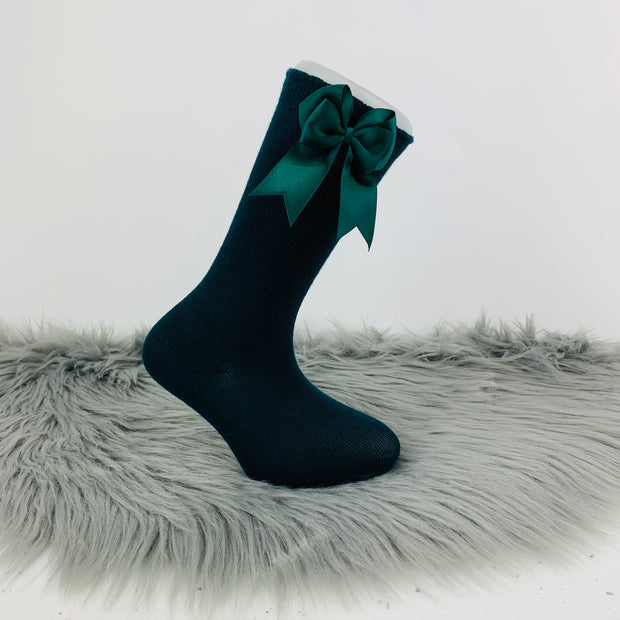 Bottle Green Knee High Double Side Bow Spanish Socks