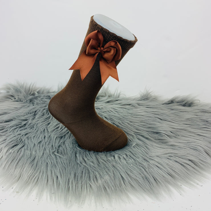 Chocolate Knee High Double Side Bow Spanish Socks