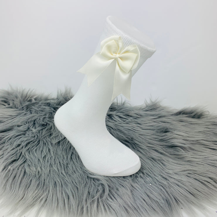 Cream Knee High Double Side Bow Spanish Socks